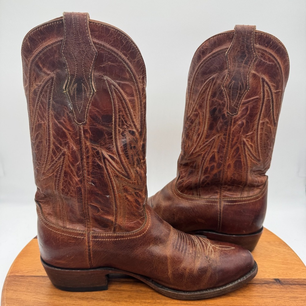 JRC & Sons Colton Mad Dog Boots Mens 9.5 Western Cowboy Brown Goat Leather - Picture 9 of 13